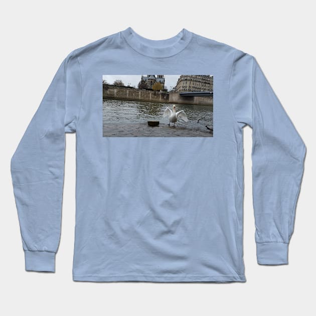 Paris Swans in the River Seine Long Sleeve T-Shirt by BlackBeret